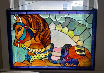 Stunning Carousel Horse Stained Glass Panel