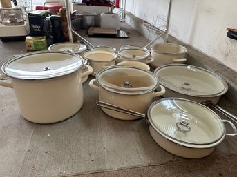 Complete Set Of French Enameled Kitchen Pots And Pans