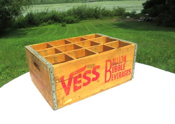 Vintage Yellow Vess Billion Bubble Beverages KC Wood Crate