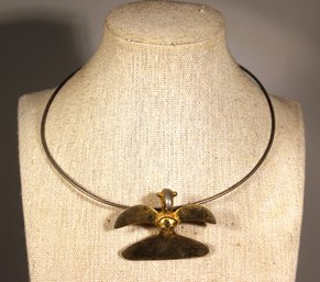 Vintage Gold Tone Torque Necklace Having Large Bird Alva Museum