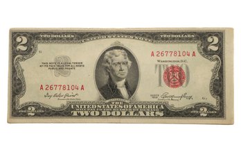 1953 $2 Bill With Red Seal