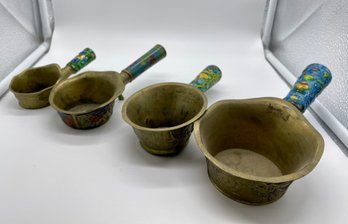 Lot Of Four Chinese Cloisonne Brass Rice Scoopers