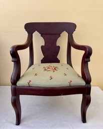 Vintage Wooden Childs Fabric Chair - Note Cracks In Pictuers