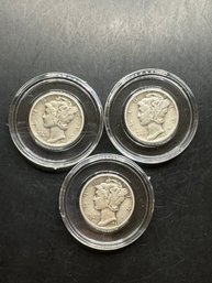 3 Mercury Dimes 1945, 1945-D, 1945-S