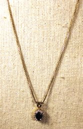 GOLD OVER STERLING SILVER PENDANT NECKLACE CHAIN 18' LONG SAPPHIRE