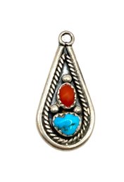 Vintage Sterling Silver Turquoise And Coral Color Pendant