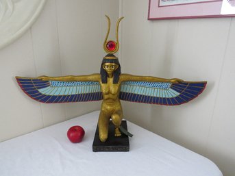 Egyptian Goddess Isis Kneeling W/Spread Wings And Amulet Headdress - Sister Of Osiris, God Of The Underworld