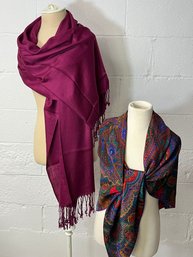 Pair Of Vibrant Silk And Silk Blend Scarves Wraps - Bill Glass Plus