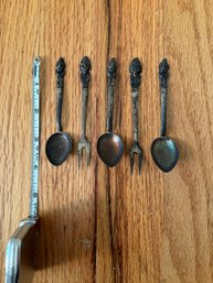 Set Of 5 Sterling 925 Silver Tiki Tribe Mini Spoons And Forks