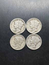 4 Mercury Dimes 1941, 1942, 1943, 1944