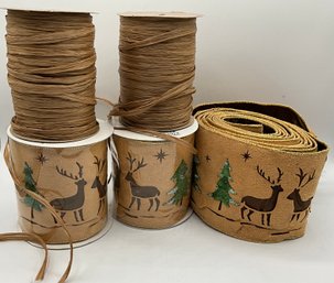 Gorgeous Suede Cut Deer Ribbon 5 Yds & 2 Spools Of Wraphia By Berwick Ribbon