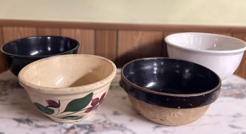 Four Large Stoneware/Pottery Mixing Bowls-Oven Ware, Cook Rite And Libbey