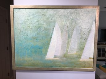 Beautiful Modern Interpretation Painting Of Sailboats - Illegibly Signed - Dated 2004 - Very Nice Piece !