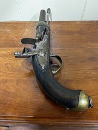 Antique Flintlock Revolver / Duelling Pistol With Lanyard Ring