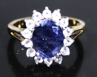 GOLD OVER STERLING SILVER GENUINE SAPPHIRE LADIES RING SIZE 8