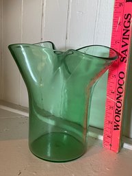 Studio Made Green Glass Vase 6.75x6x3.75in  Pinched Top No Chips Sweet Beauty