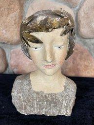 Painted Plaster Bust With Metal Laurel Crown