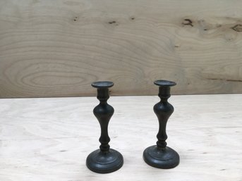 PAIR OF VINTAGE PEWTER OR WHITE METAL MINIATURE CANDLESTICKS