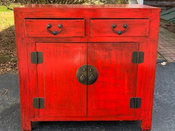 Asian Style Red Painted Chest