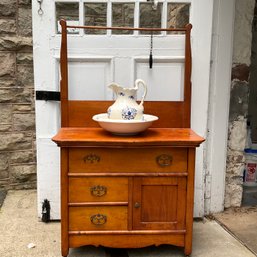 A Victorian Wash Stand With Porcelain Wash Basin And Pitcher