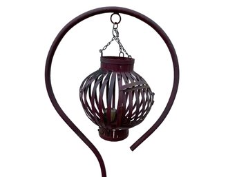 58' Metal Candle Lantern -shepard's Hook Style With Square Base & Removable Hanging Basket - Eggplant Purple