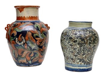 Mexico Glazed Floral And Fauna Pottery