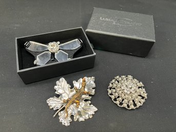 3pc Vintage Pin Brooch And Scarf Clip Lot - Luisa Cerano, Sylvia Dahl Plus