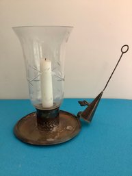 VINTAGE BRASS ETCHED GLASS CANDLE HOLDER