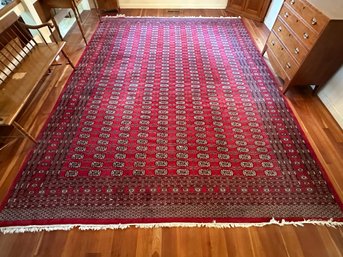 A Stunning Vintage Bokhara Area Rug In Red, Handwoven Wool, ~14' X 10'5'