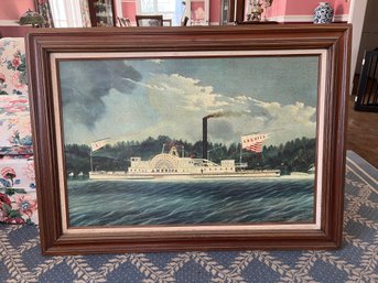 Framed  Hudson River Towboat, By James Bard, 1852, Oil On Canvas Reproduction