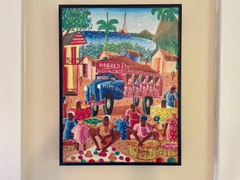 Framed Caribbean Painting Signed By Artist R. Bayard