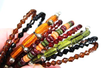 Contemporary Coil Bracelet Having Glass Beads Fall Colors