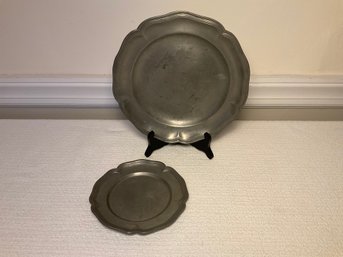 Two Vintage Pewter Chargers