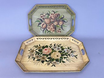 Pair Of Vintage Metal Painted Toleware Trays