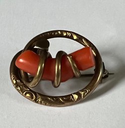 VICTORIAN GOLD-FILLED CORAL BROOCH