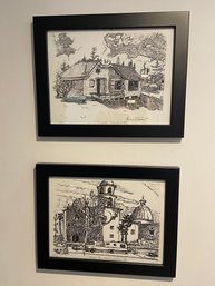 Pair Of Framed, Signed And Numbered Russell Kahn Pen And Ink Prints