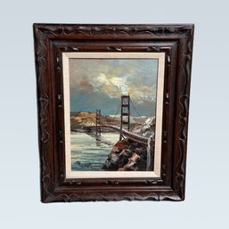 Vintage Signed Original Oil On Canvas Of Golden Gate Bridge