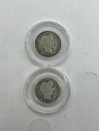 2 Barber Silver Dimes 1912-D, 1914-D