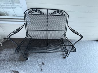 PLATFORM ROCKING WROUGHT IRON SETTLE W/ CHAIR