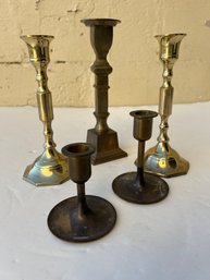 Lot Of Five Brass Candlestick Holders