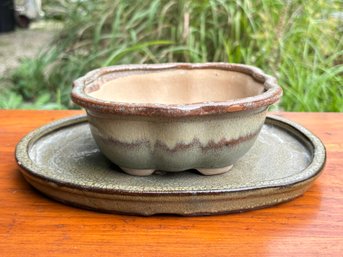 A Glazed Ceramic Planter And Plant Dish