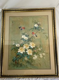 Vintage Signed Japanese Painting On Cork 24x30 Matted Framed