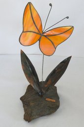 Colorful Stained Glass Butterfly On Rock