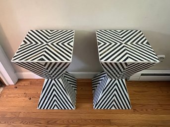Pair Of B&W Art Deco Geometric End Tables