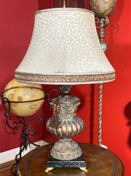 A Marble And Bronze Tone Urn Form Accent Lamp With Animal Print Shade