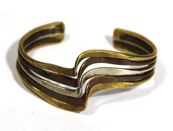 Mixed Metals Silver, Brass And Copper Hand Crafted Cuff Bracelet