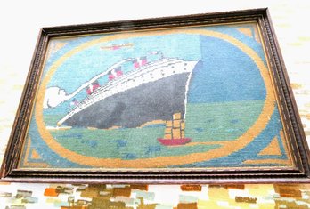 Embroidered Steam Ship Cruise Liner Framed Needlepoint