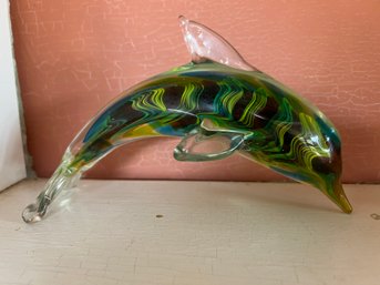 Murano Inspired Blown Glass Dolphin Figurine