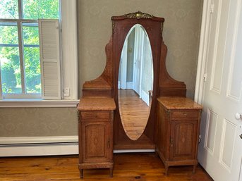 Stunning Antique Victorian French Oak Vanity With Dressing Mirror