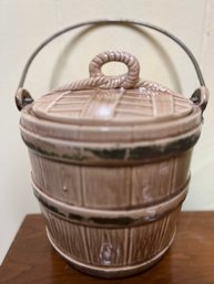 Vintage Ceramic Basket Cookie Jar With Metal Handle